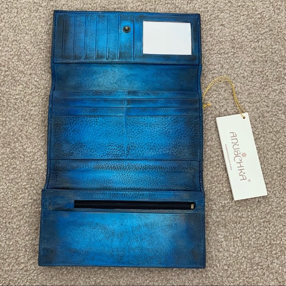 Anuschka Blue Paisley Hand-painted Leather Wallet - Picture 5 of 5